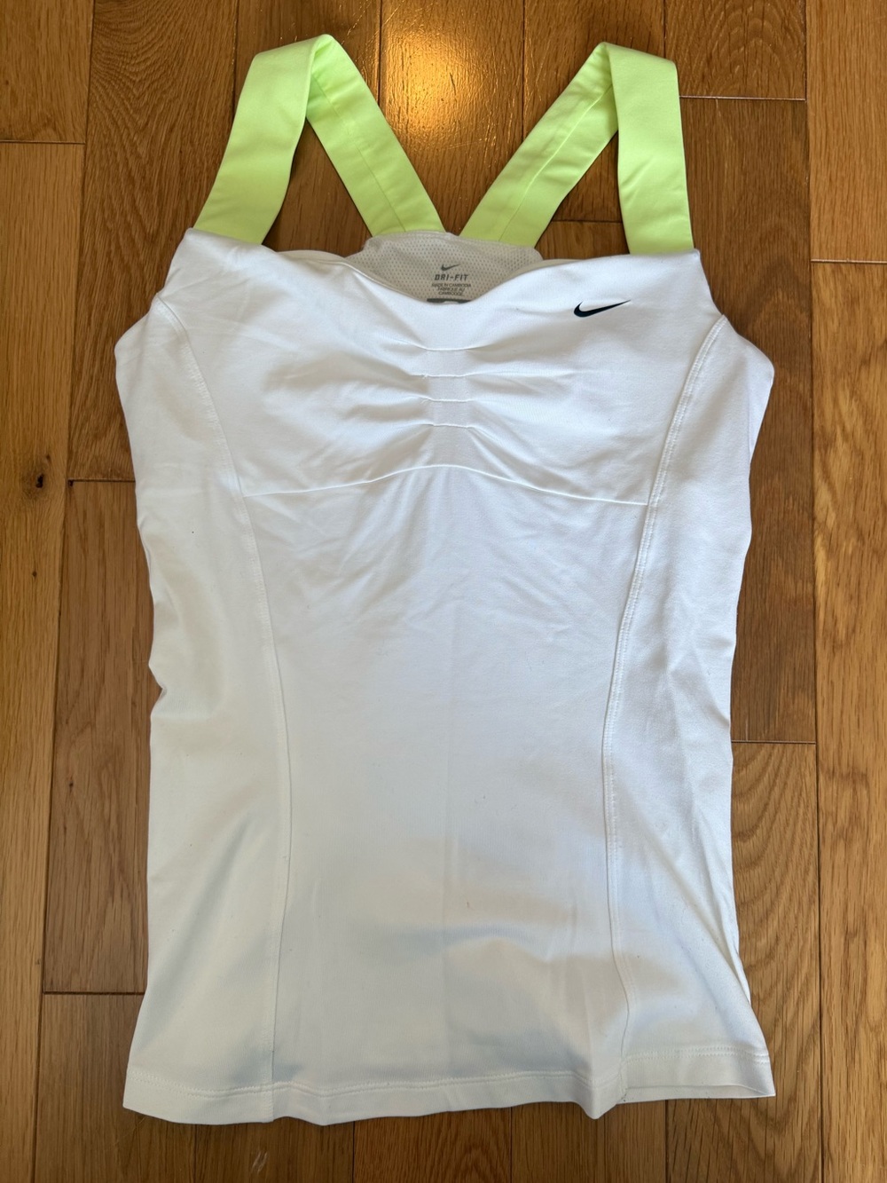 Nike White Athletic Workout Tank with Neon Green Straps